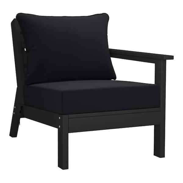 Westin Outdoor Birchwood Outdoor Patio Deep Seating Right Facing Arm HDPE Lounge Chair in Black with Black Cushions
