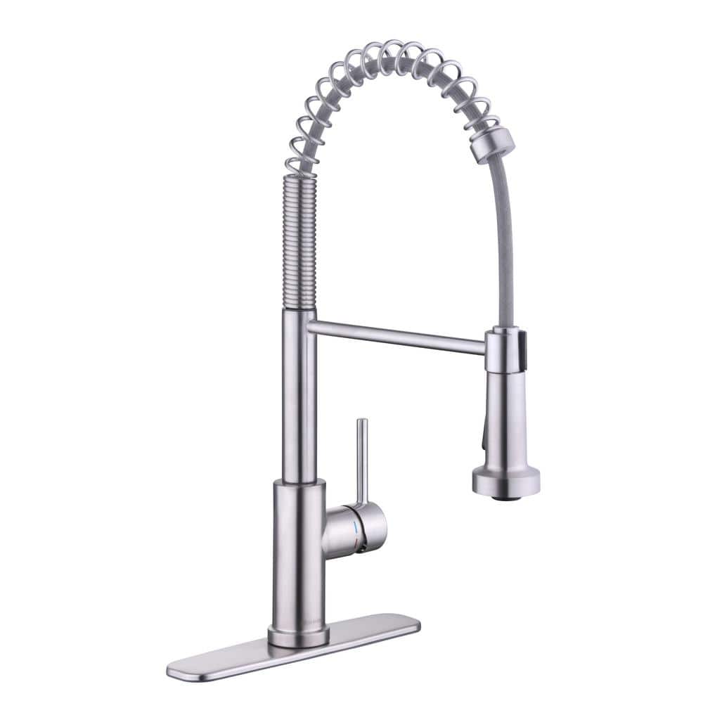 Glacier Bay Paulina Single Handle Spring Neck Pull Down Sprayer Kitchen Faucet In Stainless