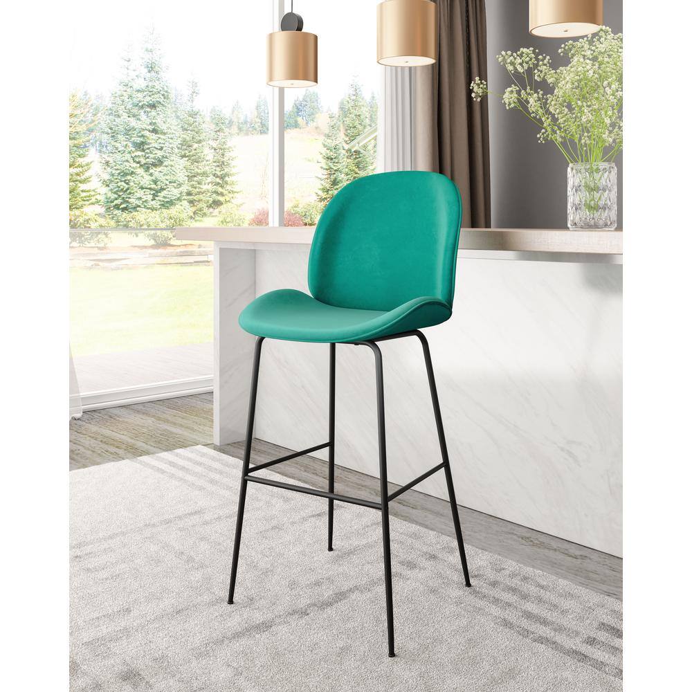 Teal Velvet and Black Steel Mid-Century Modern Bar Stool