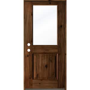 32 in. x 80 in. Rustic Knotty Alder Wood Clear Half-Lite Provincial Stain/VG Right Hand Single Prehung Front Door