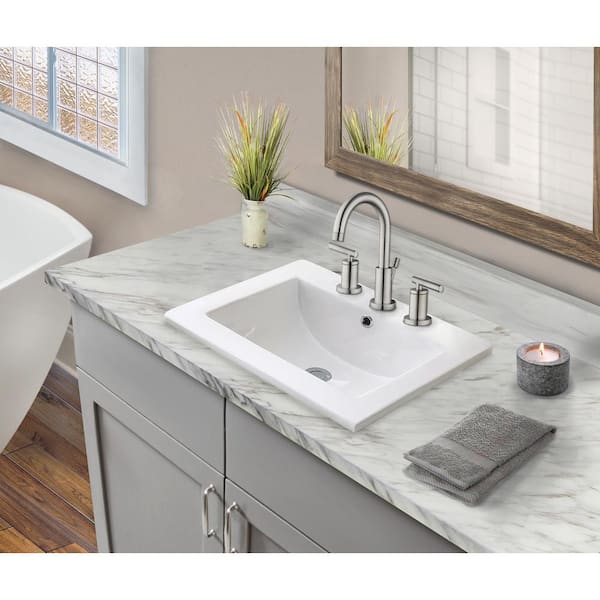 Ipt Sink Company 18 In Drop Top Mount Rectangular Ceramic Basin White With Overflow Drain Iptcb2118 The Home Depot - How To Mount A Top Bathroom Sink