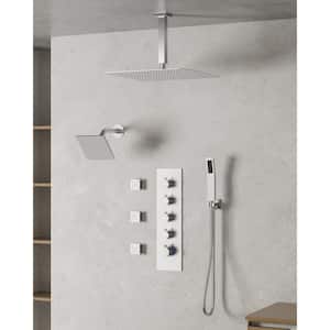 Multi-Spray Dual 15-Spray Patterns 16, 6 in. Shower Set Wall Mount Fixed Shower Head in Brushed Nickel (Valve Included)