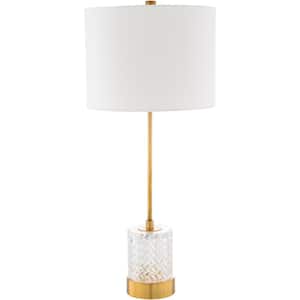 Saleano 27.5 in. Brass Indoor Table Lamp with White Drum Shaped Shade
