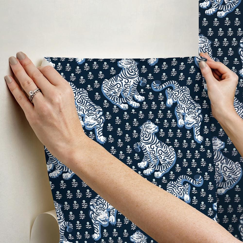Navy and White Tiger Queen Peel & Stick Wallpaper