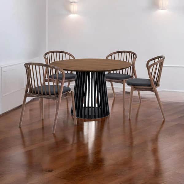 Brown and Black Wood 47 in. Pedestal Dining Table Seats 4