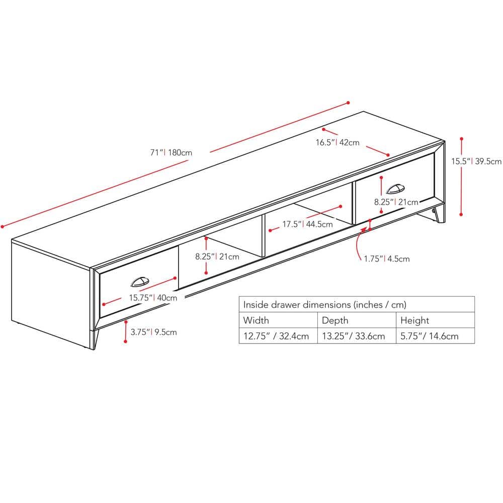 Lakewood 70'' Black Wood Grain TV Stand with Cabinet Storage