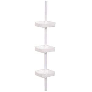 Tub and Shower Tension Corner Pole Caddy with 3 Shelves in White