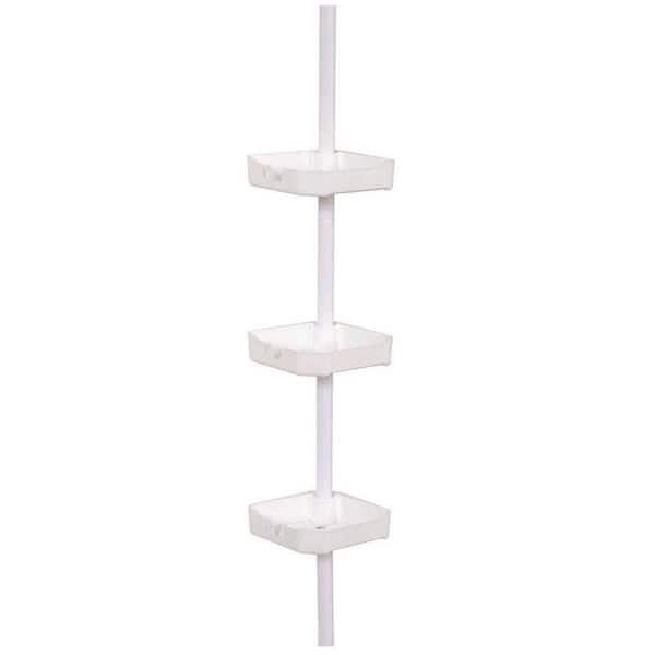 Zenna Home Tub and Shower Tension Corner Pole Caddy with 3 Shelves in White