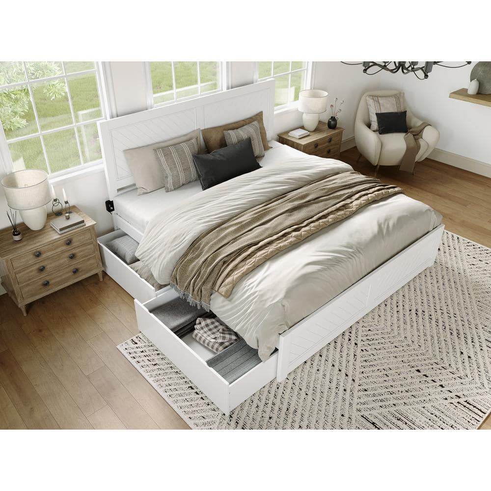 Canyon White King Wood Platform Bed with Storage Drawers