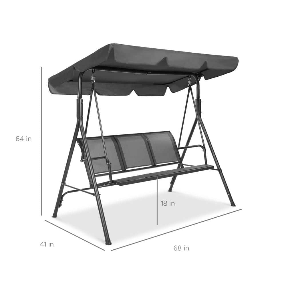 Gray Steel Frame 2-Seater Patio Swing with Adjustable Canopy