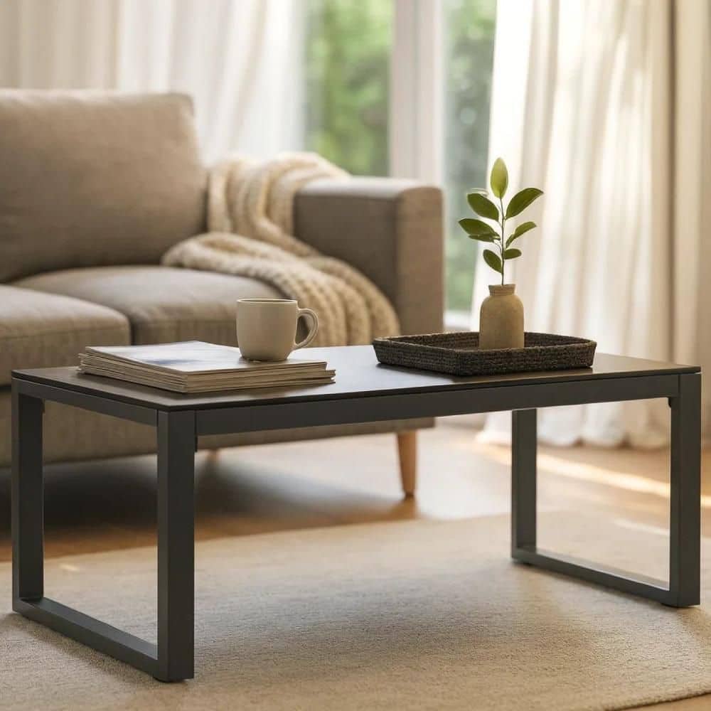 19.7 in. Silver Rectangle Glass Coffee Table with Sled Base