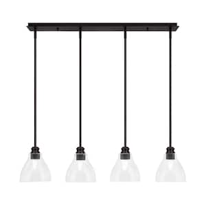 Albany 60-Watt 4 Light Espresso, Linear Pendant Light with 6.25 in. Clear Bubble Glass and No Bulbs Included