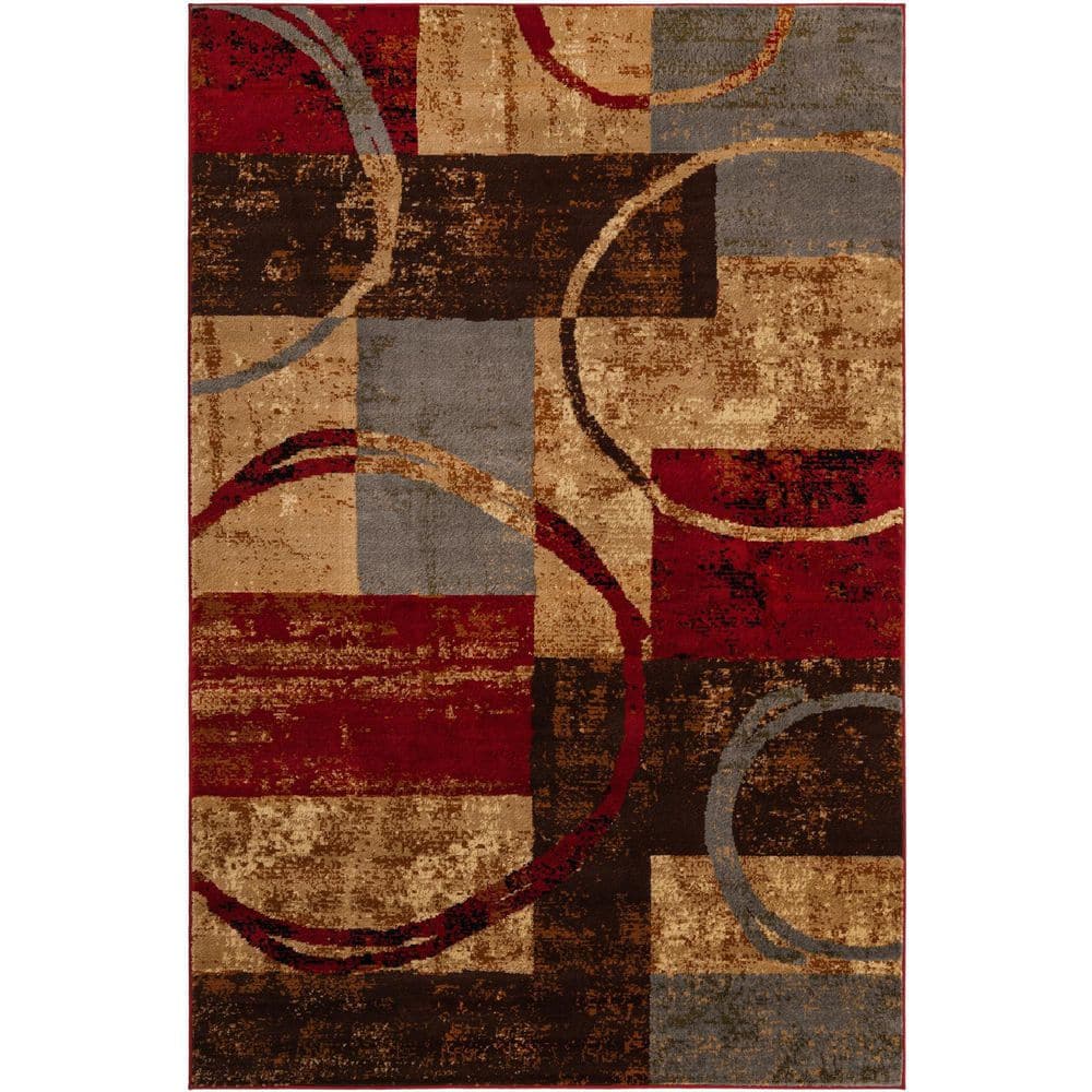Colorful Abstract Rectangular Synthetic Area Rug