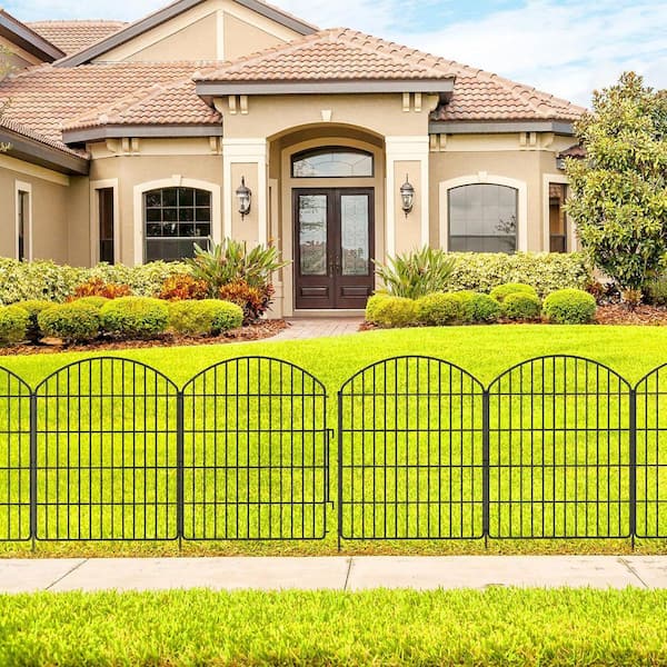 Decorative Garden Fence 5 Panels + 1 Gate, 30in H x 11. 8ft L , Rustproof Metal No Dig Fence Arched