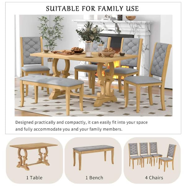 Nestfair Natural Wood Wash 6 Piece Dining Table with 4 Chairs and