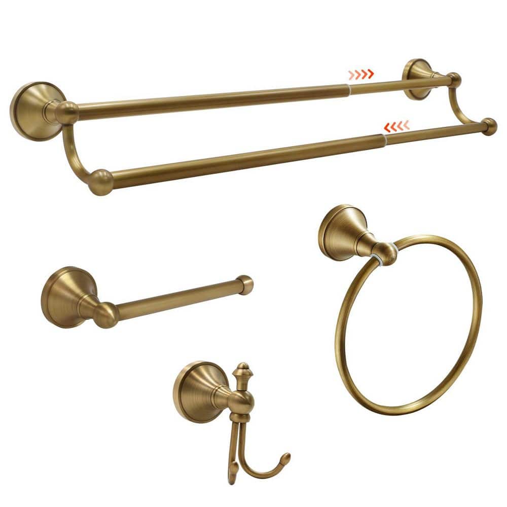 4 Piece Bathroom Accessories Set with Double Towel Bar, Toilet Paper Holder, Towel Ring, Robe Hook in Antique Brass price history on PriceWatchPro
