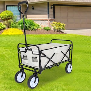 5 cu. ft. White Steel Portable Rolling Folding Garden Cart with 360-Degree Swivel Anti-Slip Wheels and Adjustable Handle
