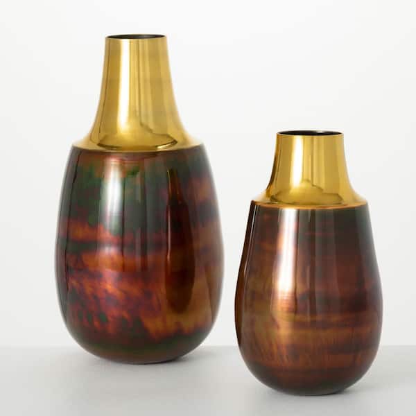 SULLIVANS 11 in. H and 14.75 in. H Copper and Bronze Vase Set of 2