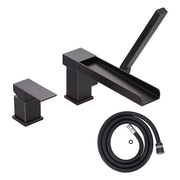 Single-Handle Deck-Mount Roman Tub Faucet with Hand Shower in Oil Rubbed Bronze