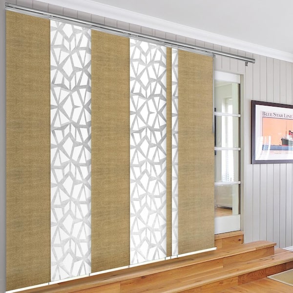 EMOH Desert Snow 110 in. - 153 in. W x 94 in. L Adjustable Light Filtering 7-Panel White Panel Track with 23.5 in. Slates