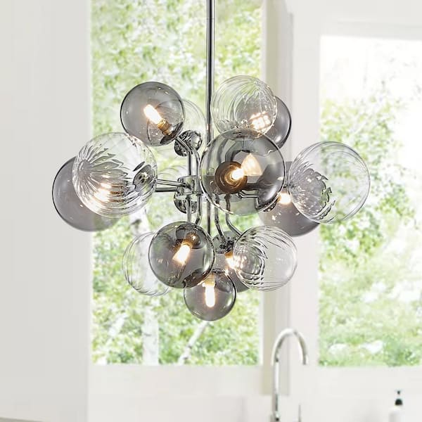 Y'INSP 8-Light Chrome and Smoky Glass Bubble Chandelier with No Bulbs Included