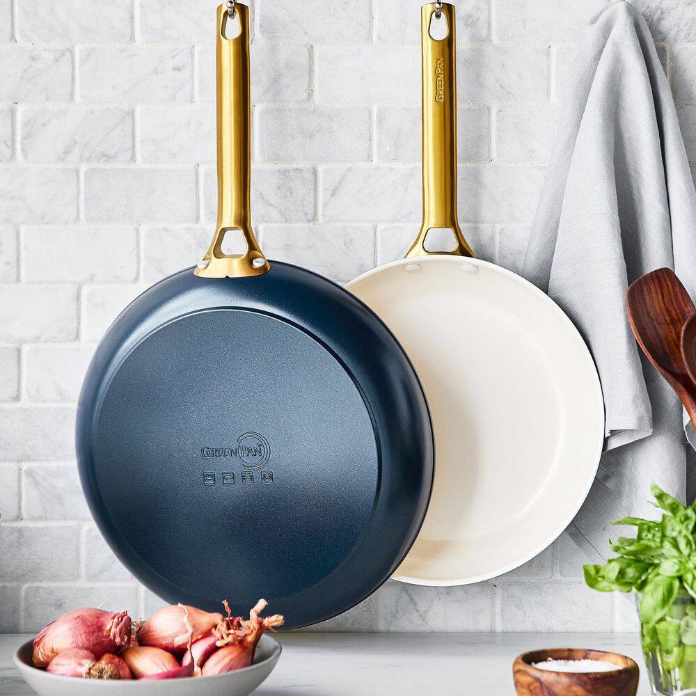 Twilight Blue and Cream Ceramic Nonstick 2-Piece Frying Pan Set
