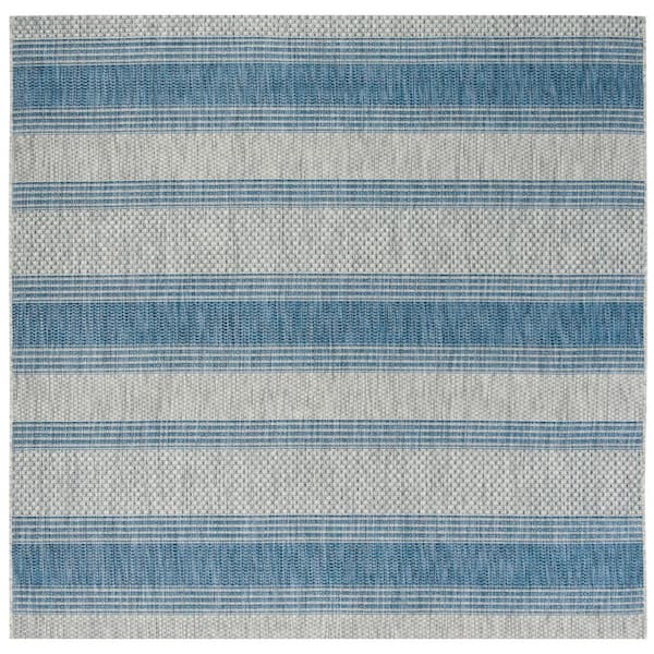 SAFAVIEH Courtyard Gray/Navy 4 ft. x 4 ft. Striped Geometric Indoor/Outdoor Patio  Square Area Rug