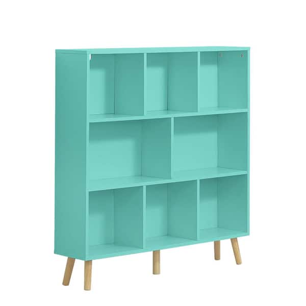 42.1 in. H x 39.4 in. W x 9.4 in. D Tiffany Green Wooden 8-Cube Storage Organizer with Legs