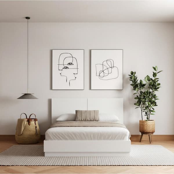 Milano White Wood Frame Queen Size Platform Bed with Headboard