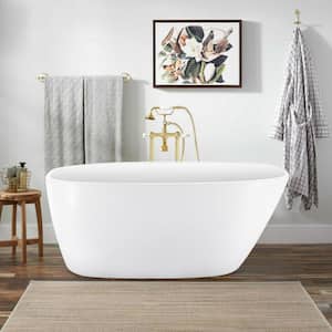 59 in. Acrylic Flatbottom Freestanding Soaking Bathtub in White Overflow and Chrome pop-Up Drain