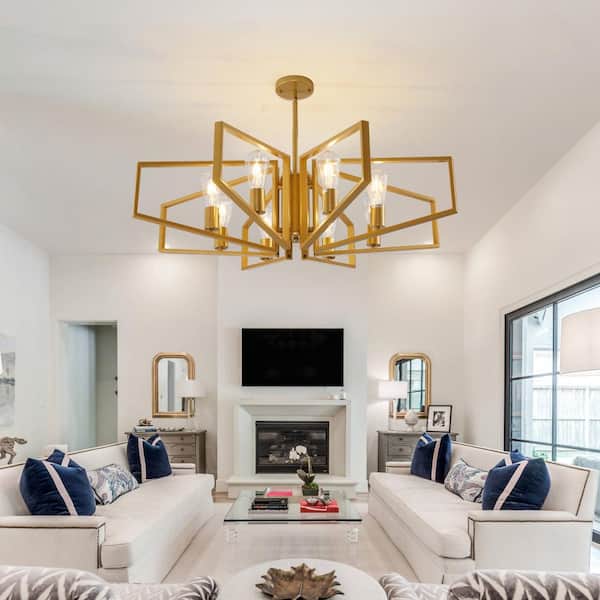 Magic Home 8-Light Gold Farmhouse Chandelier for Kitchen Island, Hanging Industrial Metal Chandelier