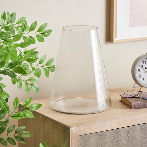 Litton Lane 13 in. Clear Glass Cone Shaped Round Decorative Vase