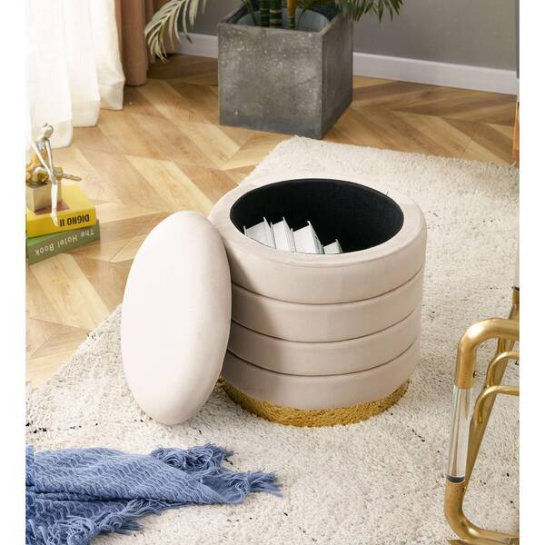 17 in. Modern Brown Velvet Fabric Round Upholstered Ottoman with 