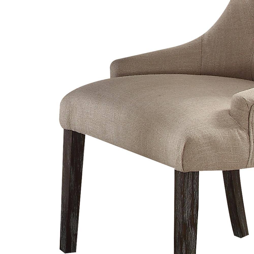 Beige Linen Upholstered Parsons Dining Arm Chair Set