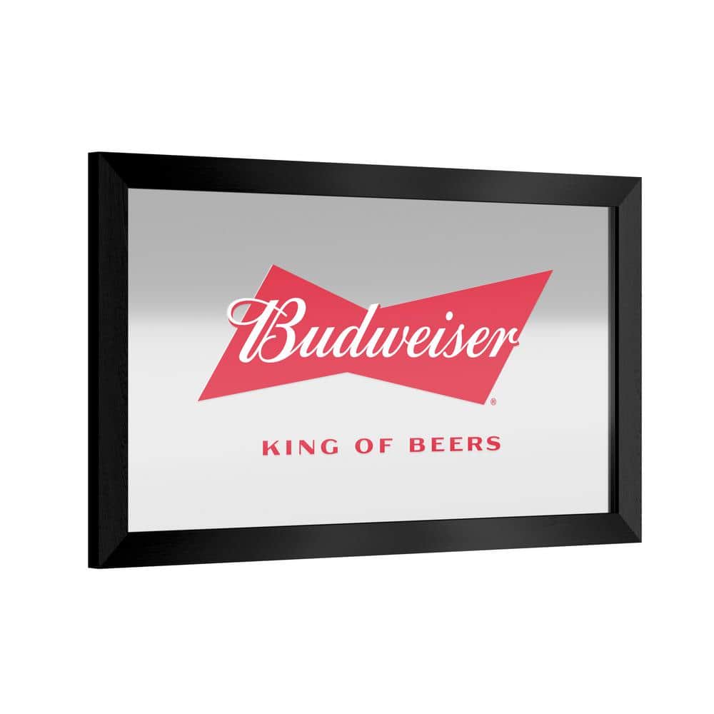 Budweiser Bow Tie 26 in. W x 15 in. H Wood Black Framed Mirror