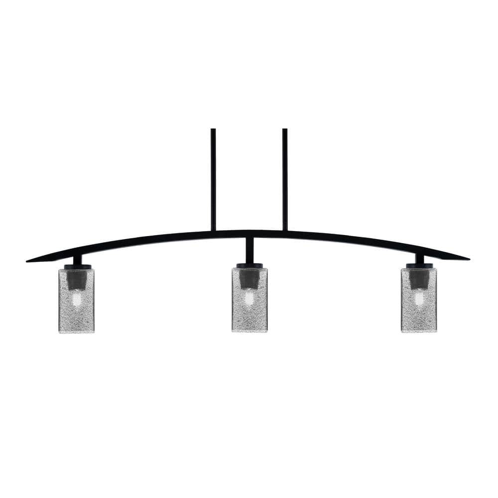 Siena 41 in. 3-Light Matte Black Chandelier with 3.5 in. Square Smoke Bubbl