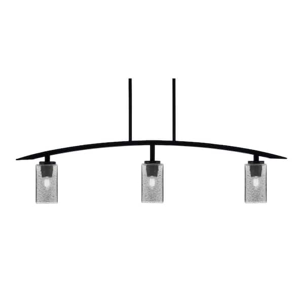 Unbranded Siena 41 in. 3-Light Matte Black Chandelier with 3.5 in. Square Smoke Bubble Glass Shades No Bulbs Included