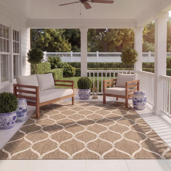 Courtyard Brown/Beige 8 ft. x 11 ft. Trellis Indoor/Outdoor Area Rug