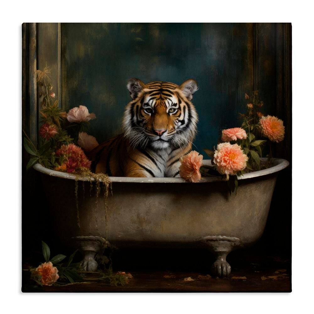Tiger in Floral Bathtub by Lazar Studio Unframed Graphic Art Print Animal 30 in. x 30 in. price history on PriceWatchPro