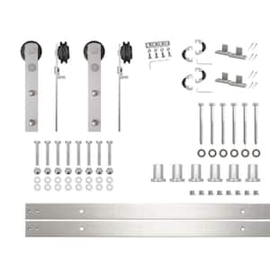 9 ft./108 in. Brushed Nickel Non-Bypass Sliding Barn Door Hardware Kit Straight Design Roller for Double Doors