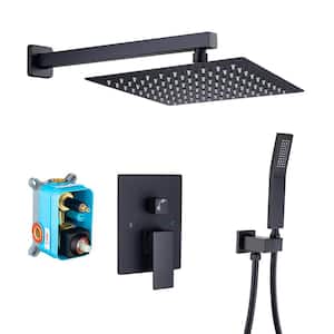 Single-Handle 1-Spray Square High Pressure Shower Faucet with 10 in. Shower Head in Matte Black (Valve Included)