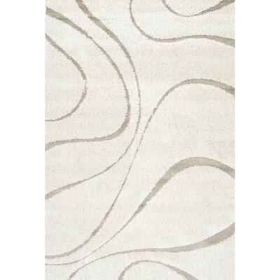 Carolyn Contemporary Curves Shag Cream 10 ft. x 14 ft. Area Rug