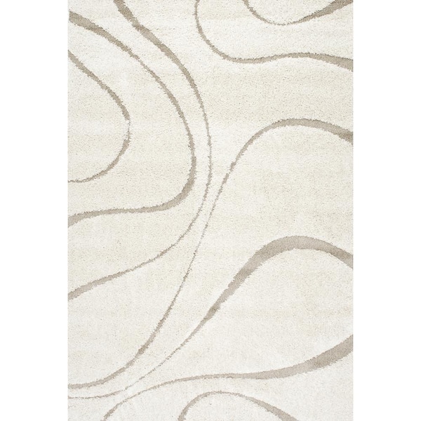 nuLOOM Carolyn Contemporary Curves Shag Cream 12 ft. x 18 ft. Area Rug