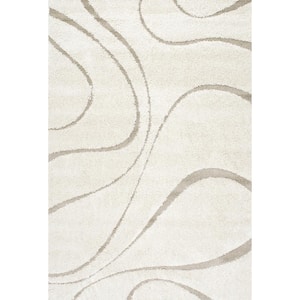 Carolyn Contemporary Curves Shag Cream Doormat 2 ft. x 3 ft.  Area Rug
