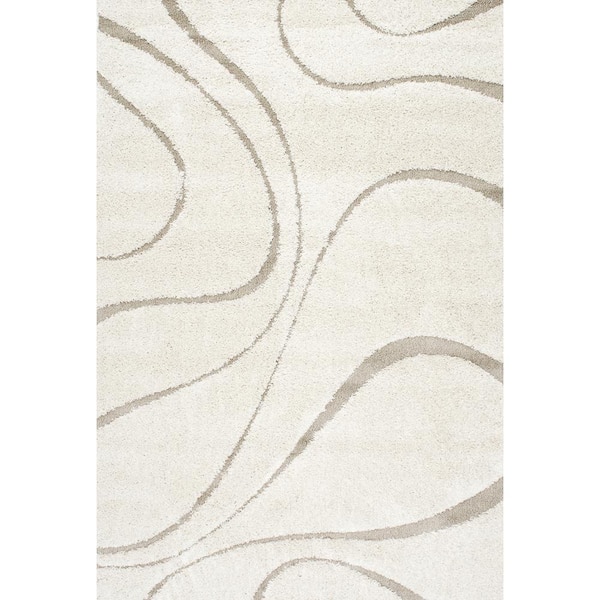 nuLOOM Carolyn Contemporary Curves Shag Cream Doormat 3 ft. x 5 ft. Area Rug