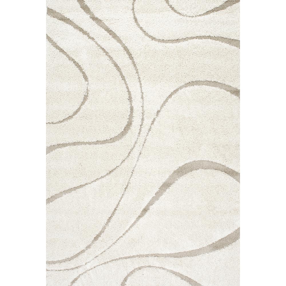 nuLOOM Carolyn Contemporary Curves Shag Cream 5 ft. x 8 ft