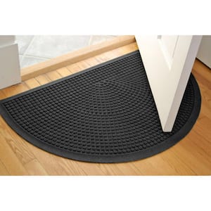 Squares 24 in. x 39 in. Half Round PET Polyester Indoor Outdoor Doormat Charcoal