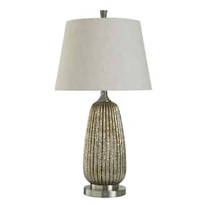 33.5 in. Metallic Gold, Brushed Nickel, Natural Gourd Task & Reading Table Lamp for Living Room with Brown Cotton Shade