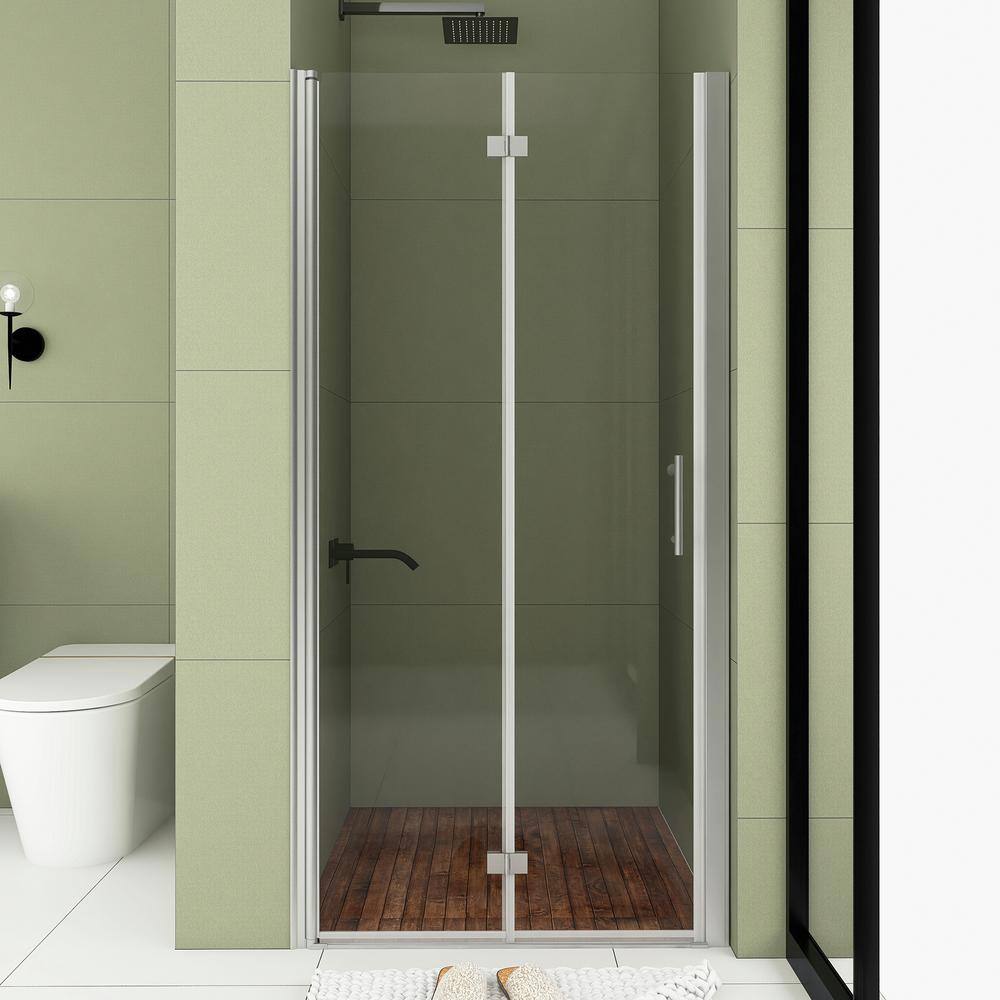 35 in. W x 72 in. H Bi Fold Semi Frameless Shower Door in Chrome with Clear
