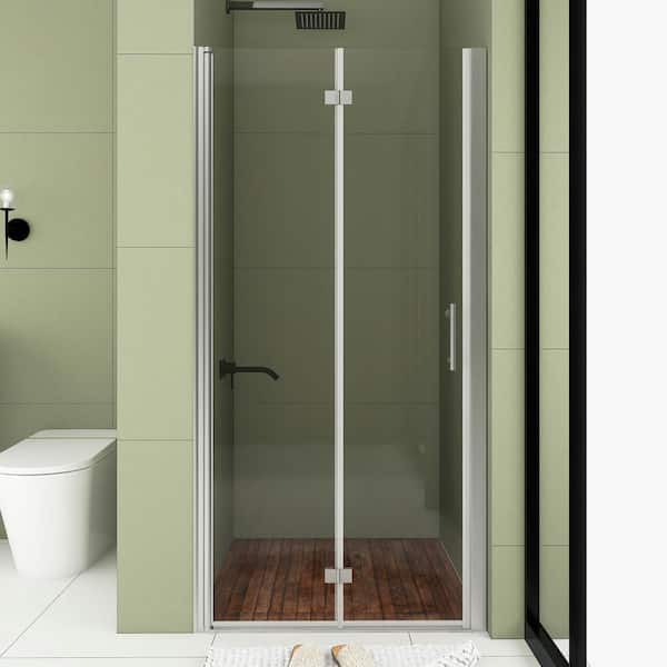 Unbranded 35 in. W x 72 in. H Bi Fold Semi Frameless Shower Door in Chrome with Clear Tempered Glass